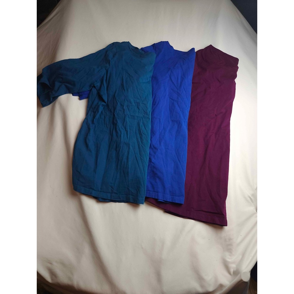 Woman Within Womens Large Cotton Long Sleeve T-Shirt Lot of 3 Teal Blue Purple